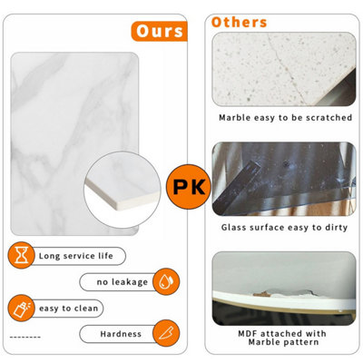 FATIVO 55cm Height Coffee Side End Table with Golden Frame Nightstand Storage Living Room, White Sintered Stone Marble