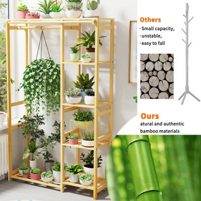 FATIVO 6 Tier Bamboo Garment Rack Storage Shelves Clothes Hanging ...