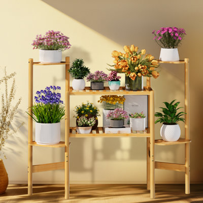 FATIVO 6 Tiers Wood Bamboo Tall Plant Shelf Plant Holders Corner Flower ...