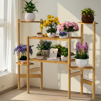 FATIVO 6 Tiers Wood Bamboo Tall Plant Shelf Plant Holders Corner Flower ...