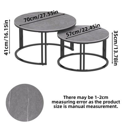 FATIVO 70cmW Coffee Table Set of 2 Nesting Accent Tables Grey Sintered Stone Marble Top Stacking Side Desk