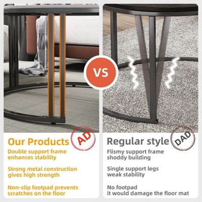 FATIVO 70cmW Coffee Table Set of 2 Nesting Accent Tables Grey Sintered Stone Marble Top Stacking Side Desk