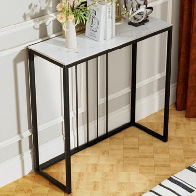 FATIVO 80cm Long Console Table Marble Table Hallway Entrance Storage Rack White