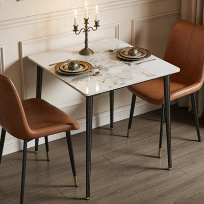 FATIVO 80cmW Industrial Dining Table Sintered Stone Marble Top Kitchen ...