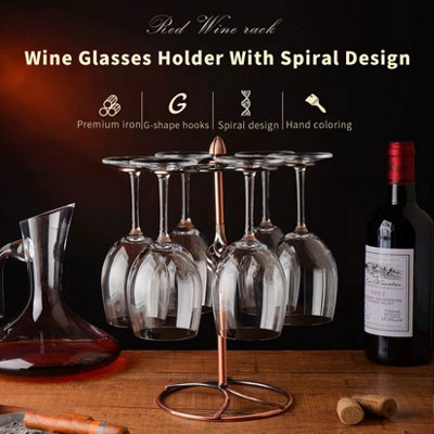 FATIVO Bronze Freestanding Wine Glass Holder 6-Hook Tabletop Stemware Rack  for Home Bar L23xH32.5cm