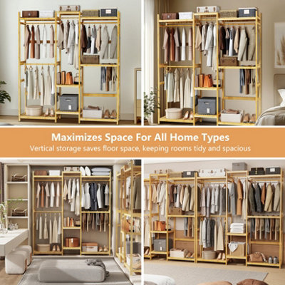 FATIVO Extra Large Thicken Bamboo Clothes Rail Garment Rack Cloakroom ...