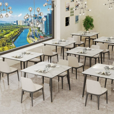 FATIVO Heavy Duty Solid Marble Dining Table 31.5" Square Restaurant Bar Cafe Bistro Table