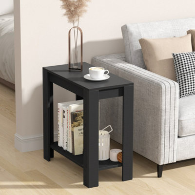 FATIVO L60xW30xH60cm 2-tier Modern Black Coffee Table Small Wood Side Table TV Stand Living Room Furniture