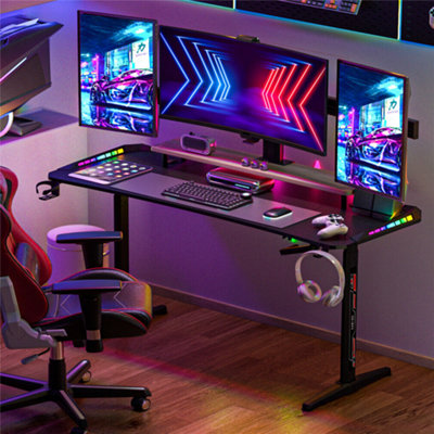 FATIVO Large 160CM RGB Gaming Table Computer Desk Height Adjustable Sit ...