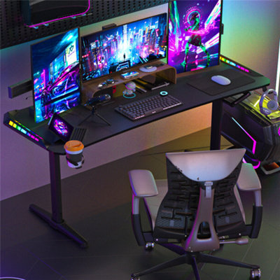 FATIVO Large 160CM RGB Gaming Table Computer Desk Height Adjustable Sit ...