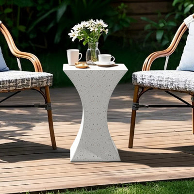 FATIVO Outdoor Side Table Smooth Concrete Terrazzo End Table Garden Stool Log Table Decor 46.5cmH