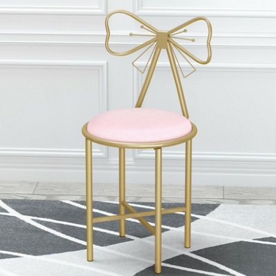 FATIVO Pink Padded Dressing Table Stool Dining Side Chair w/ Geometric Gold Legs 1PCS