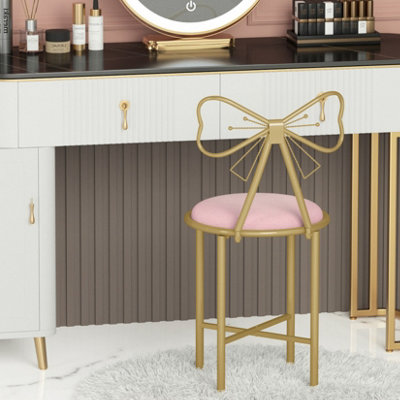 FATIVO Pink Velvet Padded Dressing Table Stool Dining Side Chair w/  Geometric Gold Legs 1PCS