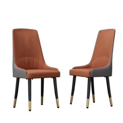 FATIVO Set of 2 Dining Chair Anti-scratch Leather Padded Seat Metal Legs Chairs L46xW50xH82cm, Orange gray