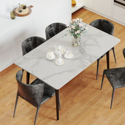 FATIVO Stunning High Gloss 4-6 Seater Marble Dining Table Kitchen Dinette Table House, Bentley White