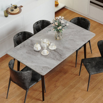 FATIVO Stunning High Gloss 4-6 Seater Marble Dining Table Kitchen Dinette Table House,Grey
