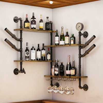 FATIVO Wall Mounted Wine Rack Bar Drink Bottle Storage Shelf Glass ...