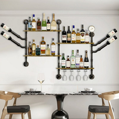 FATIVO Wall Mounted Wine Rack Bar Drink Bottle Storage Shelf Glass ...