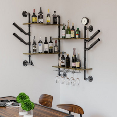 FATIVO Wall Mounted Wine Rack Bar Drink Bottle Storage Shelf Glass ...
