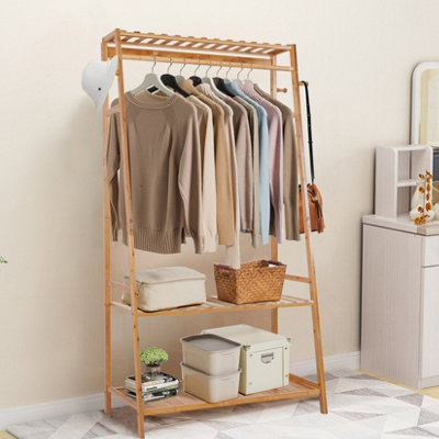 Industrial L Shaped Closet Organizer, Freestanding Corner Clothes Garment Rack With Hanging Rods And Storage Shelves - Rustic Brown
