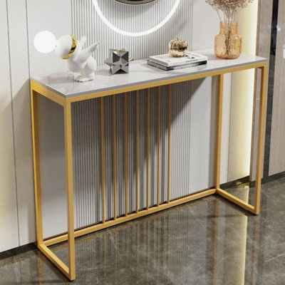 FATTIVO 100cm W Slim Narrow Hallway Console Table Scratch-proof Marble Long Bar Table Gold Legs