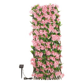 Faux Cherry Blossom Trellis with 50 LED Solar Lights - Realistic Artificial Flower Garden Wall or Fence Decoration - H180 x W60cm