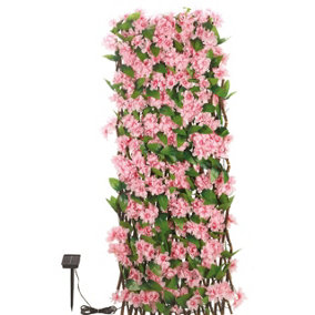 Faux Cherry Blossom Trellis with Solar Powered Lights - Artificial Flower Garden Decoration with 75 LEDs - Measures H180 x 90cm