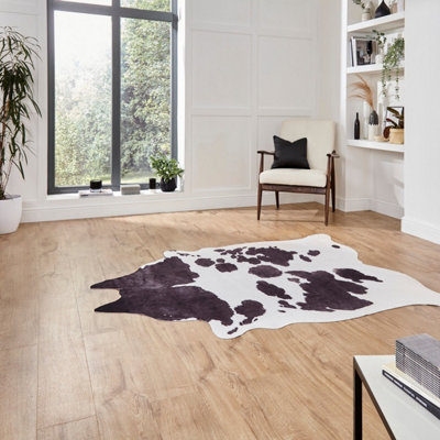 Faux Cow Print Black White Abstract Modern Cowhide Animal Rug for Living Rug for Living Room and Bedroom-130cm X 155cm