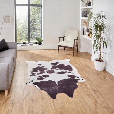 Faux Cow Print Black White Abstract Modern Cowhide Animal Rug for Living Rug for Living Room and Bedroom-155cm X 195cm