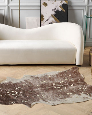 Faux Cowhide Area Rug with Spots 150 x 200 cm Brown with Gold BOGONG