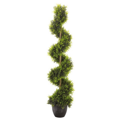 Faux Cypress Spiral Topiary - UV & Weather Resistant Home or Garden Artificial Plant with Black Plastic Pot - H120 x 24cm Diameter