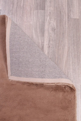Faux Fur Beige Plain Shaggy Polyester Easy to Clean Rug for Living Room ...