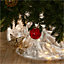 Faux Fur Christmas Tree Skirt Xmas Ornament Decoration with Sequin Snowflake Pattern 90 cm