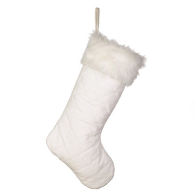 Faux Fur Cuff White Quilted Xmas Tree Decoration Christmas Gift Bag Christmas Stocking