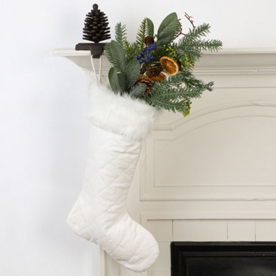 Faux Fur Cuff White Quilted Xmas Tree Decoration Christmas Gift Bag Christmas Stocking - 3