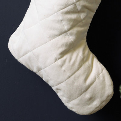 Faux Fur Cuff White Quilted Xmas Tree Decoration Christmas Gift Bag Christmas Stocking - 4