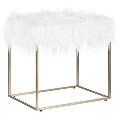 Faux Fur Footstool White MANHATTAN