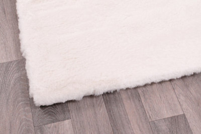 Faux Fur Ivory Plain Shaggy Modern Easy to Clean Polyester Rug for Living Room and Bedroom-150cm X 200cm - 4