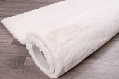 Faux Fur Ivory Plain Shaggy Modern Easy to Clean Polyester Rug for Living Room and Bedroom-150cm X 200cm - 6