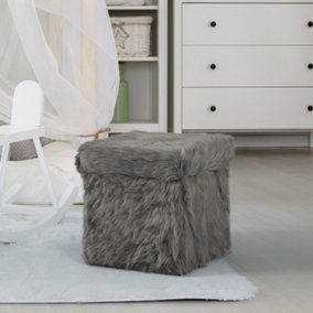 Faux Fur Large Padded Ottoman Home Storage Box Foot Stool Folding Seat Blush Grey