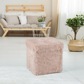 Faux Fur Large Padded Ottoman Home Storage Box Foot Stool Folding Seat Blush Pink