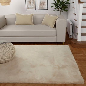 Faux Fur Natural Plain Shaggy Modern Easy to Clean Rug for Living Room and Bedroom -120cm X 170cm