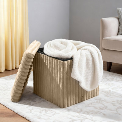 Faux Fur Ribbed Ottoman Storage Box