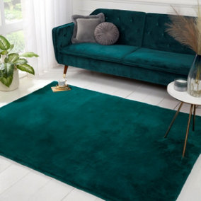 Faux Fur Teal Plain Shaggy Modern Easy to Clean Rug for Living Room and Bedroom-120cm X 170cm