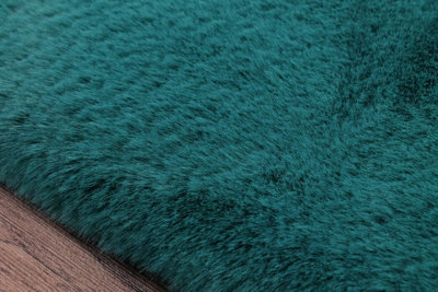 Faux Fur Teal Plain Shaggy Modern Easy to Clean Rug for Living Room and Bedroom-150cm X 200cm