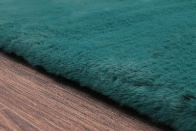 Faux Fur Teal Plain Shaggy Modern Easy to Clean Rug for Living Room and Bedroom-150cm X 200cm