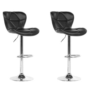 Faux Leather Bar Chair Swivel Set of 2 Black VALETTA