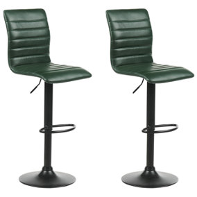 Faux Leather Bar Chair Swivel Set of 2 Dark Green LUCERNE