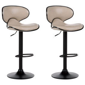 Faux Leather Bar Chair Swivel Set of 2 Light Beige CONWAY