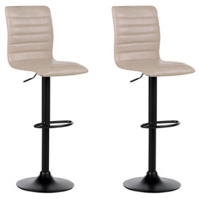 Faux Leather Bar Chair Swivel Set of 2 Light Beige LUCERNE